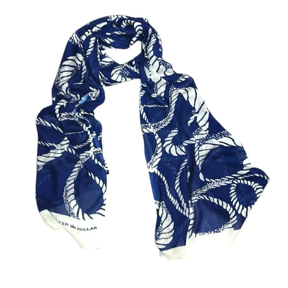 NWT Peter Millar Large Oblong Scarf Lightweight Viscose White Blue Women’s Men’s